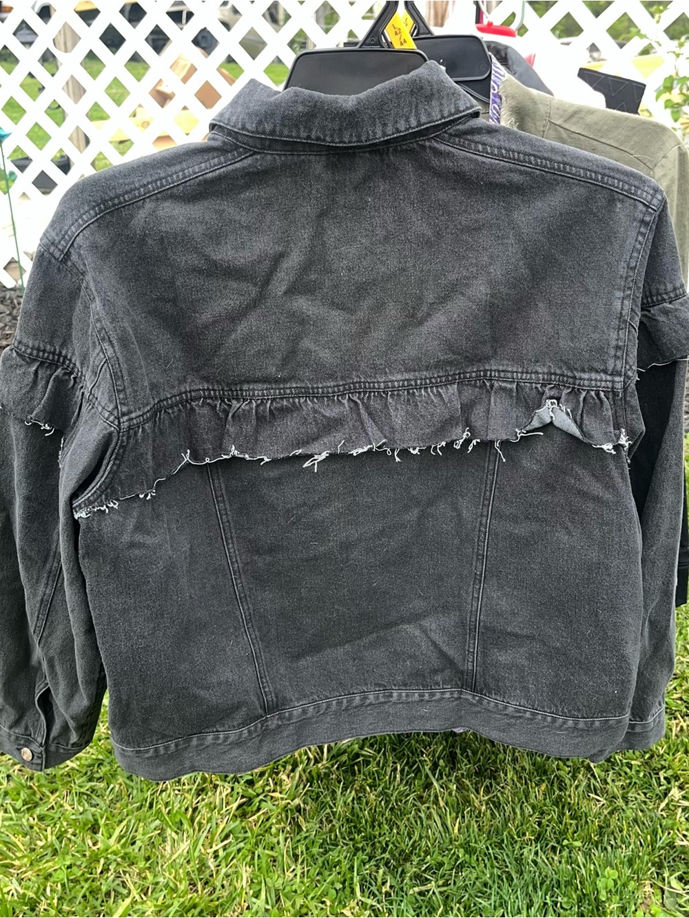 Gilded Intent Black Ruffle-Trim Denim Jacket - Picture 3 of 3